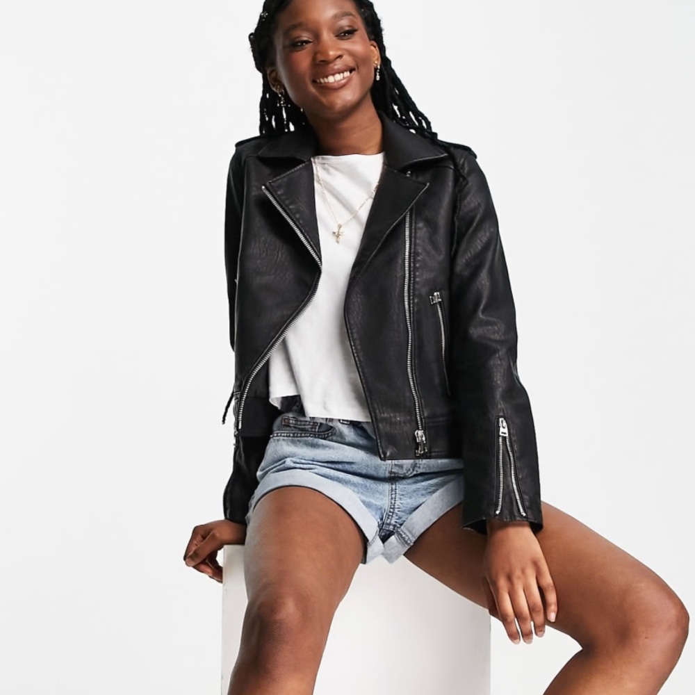 Topshop Faux Leather Biker Jacket